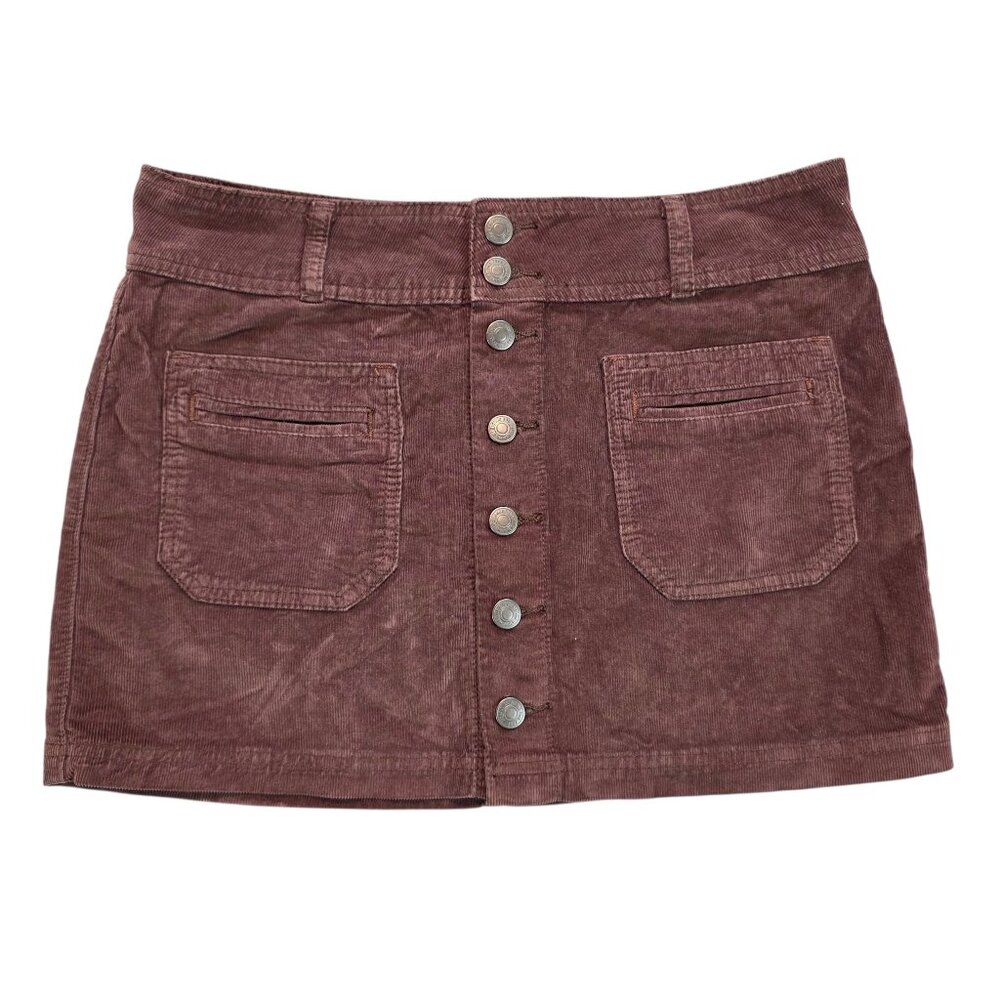 We the Free by Free People Brown Academia Corduroy Mini Skirt Button Front sz 28
